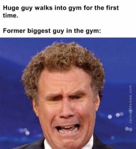 Huge guy walks into gym for the first time.   former biggest guy in the gym