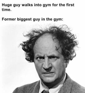 Huge guy walks into gym for the first time.   former biggest guy in the gym