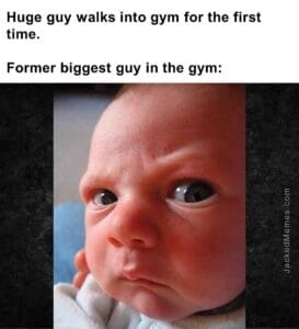 Huge guy walks into gym for the first time.   former biggest guy in the gym