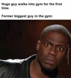 Huge guy walks into gym for the first time.   former biggest guy in the gym