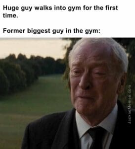 Huge guy walks into gym for the first time.   former biggest guy in the gym