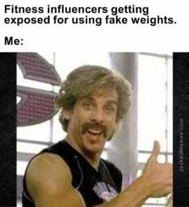 Fitness influencers getting exposed for using fake weights.   me