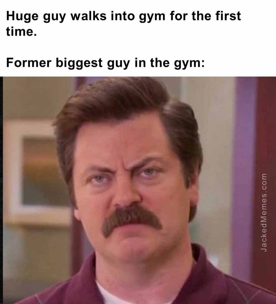 Huge guy walks into gym for the first time.   former biggest guy in the gym