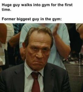 Huge guy walks into gym for the first time.   former biggest guy in the gym