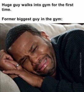 Huge guy walks into gym for the first time.   former biggest guy in the gym