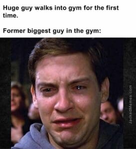 Huge guy walks into gym for the first time.   former biggest guy in the gym