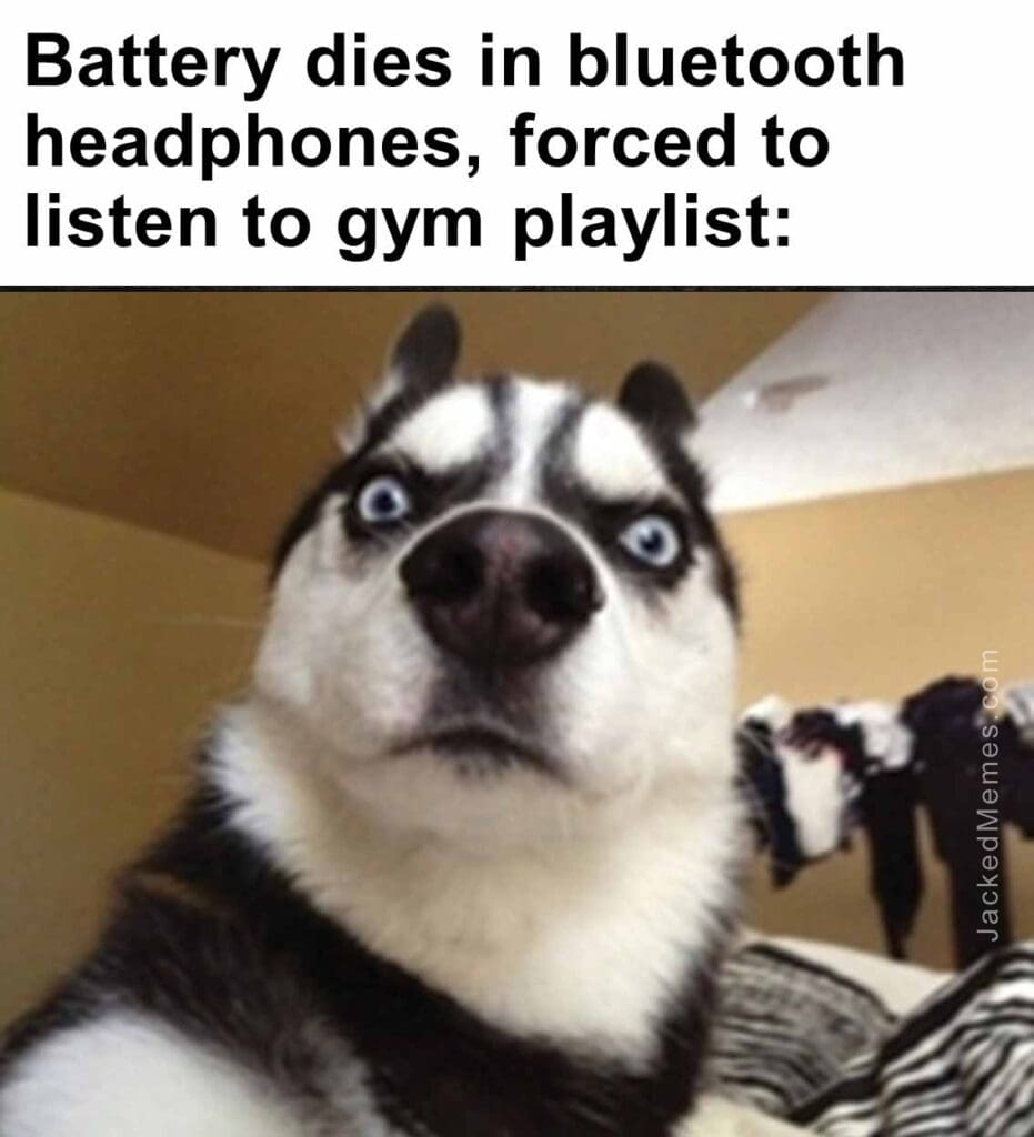 Battery dies in bluetooth headphones, forced to listen to gym playlist