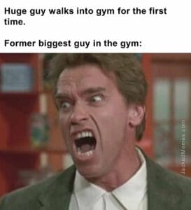 Huge guy walks into gym for the first time.   former biggest guy in the gym