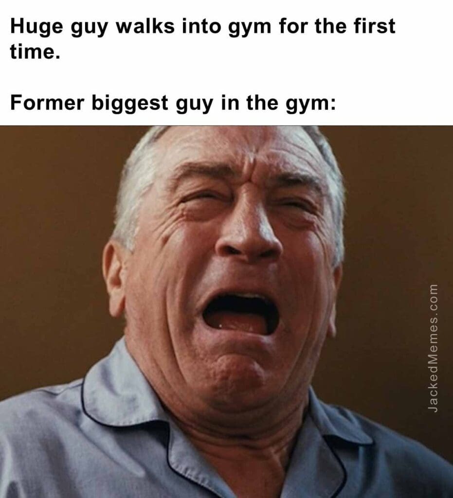 Huge guy walks into gym for the first time.   former biggest guy in the gym