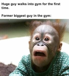 Huge guy walks into gym for the first time.   former biggest guy in the gym