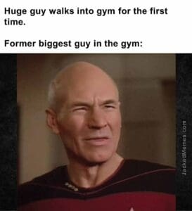 Huge guy walks into gym for the first time.   former biggest guy in the gym