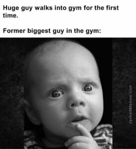 Huge guy walks into gym for the first time.   former biggest guy in the gym