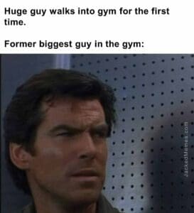 Huge guy walks into gym for the first time.   former biggest guy in the gym