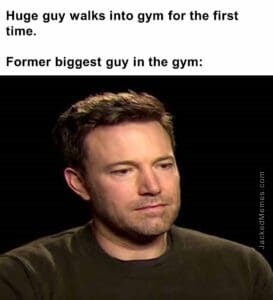 Huge guy walks into gym for the first time.   former biggest guy in the gym