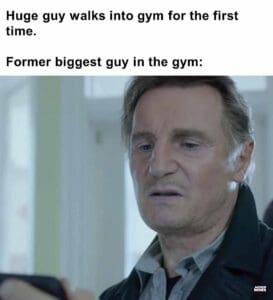 Huge guy walks into gym for the first time.   former biggest guy in the gym