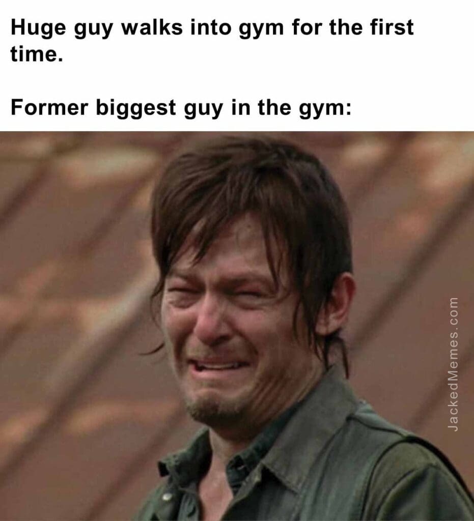 Huge guy walks into gym for the first time.   former biggest guy in the gym