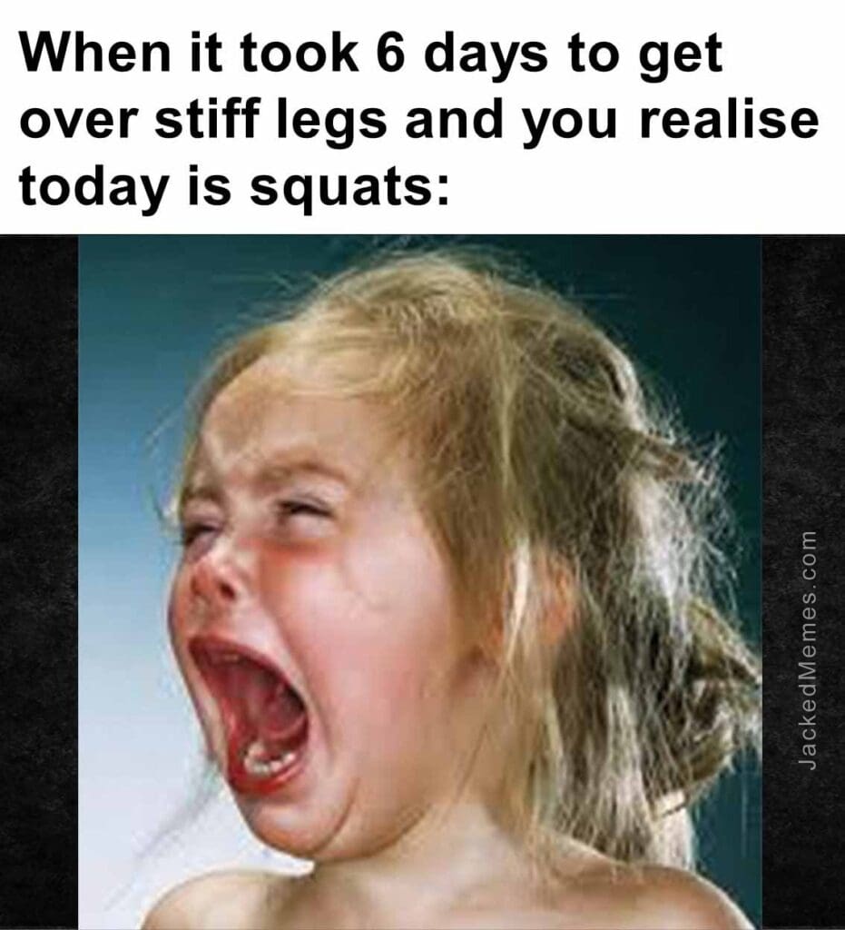 When it took 6 days to get over stiff legs and you realise today is squats