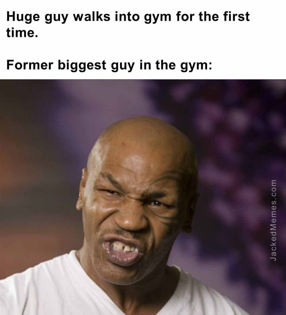 Huge guy walks into gym for the first time.   former biggest guy in the gym